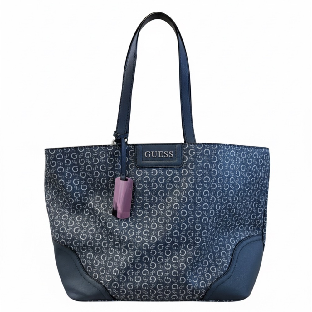 Guess Blue Logo Tote with Mirror Charm